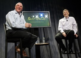 Microsoft Chairman Bill Gates & CEO Ballmer face employees during a farewell event in Redmond