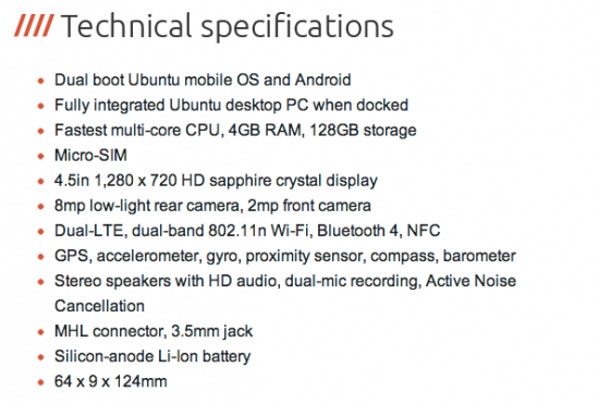 Ubuntu Edge specs