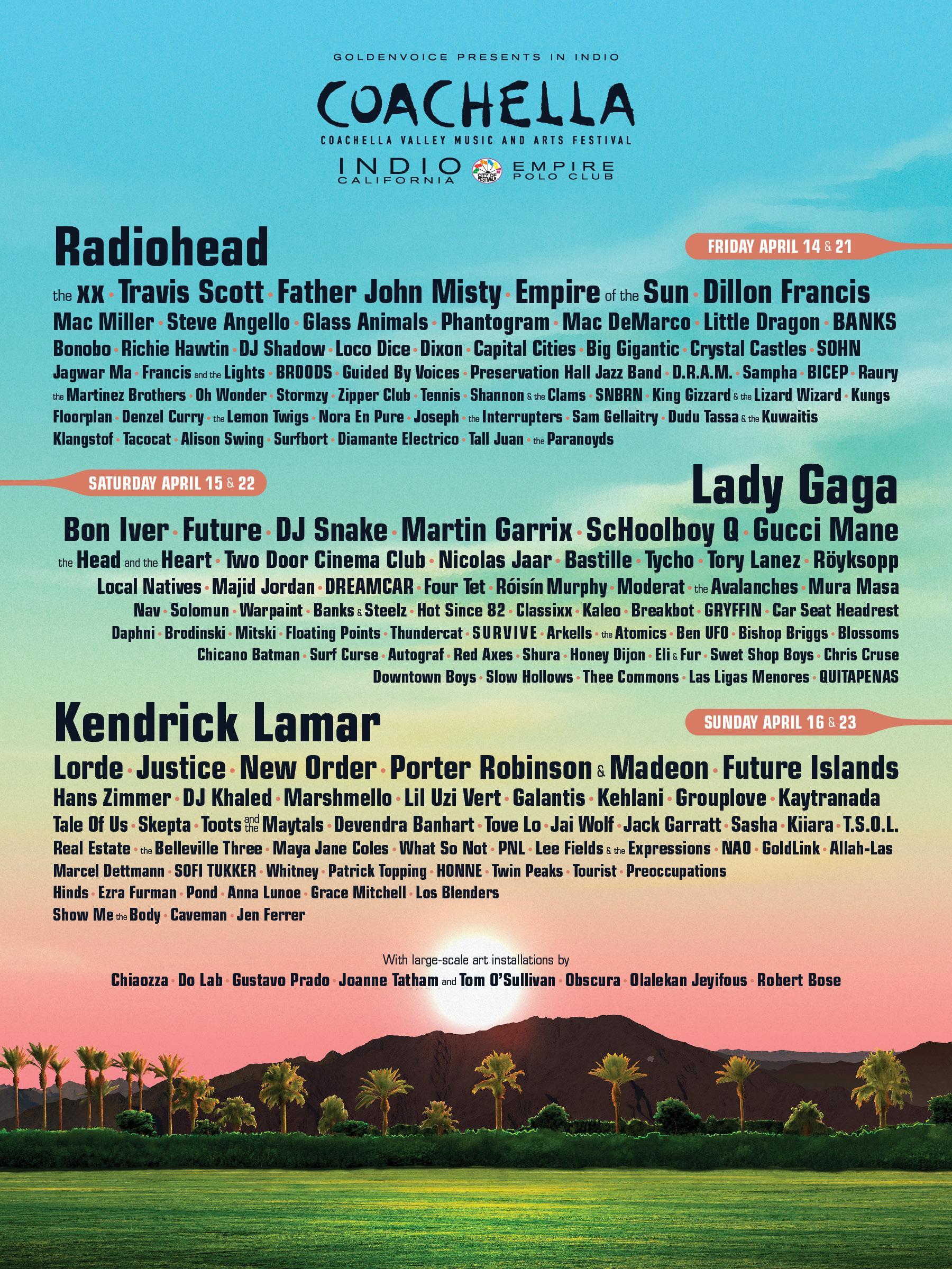 2017年Coachella音乐节海报及出场艺人/图片来源coachella.com