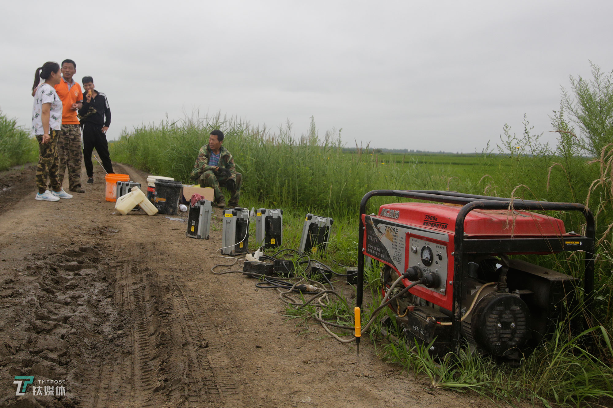 The new farmers with spraying drones in China's northeast farm land Beidahuang        