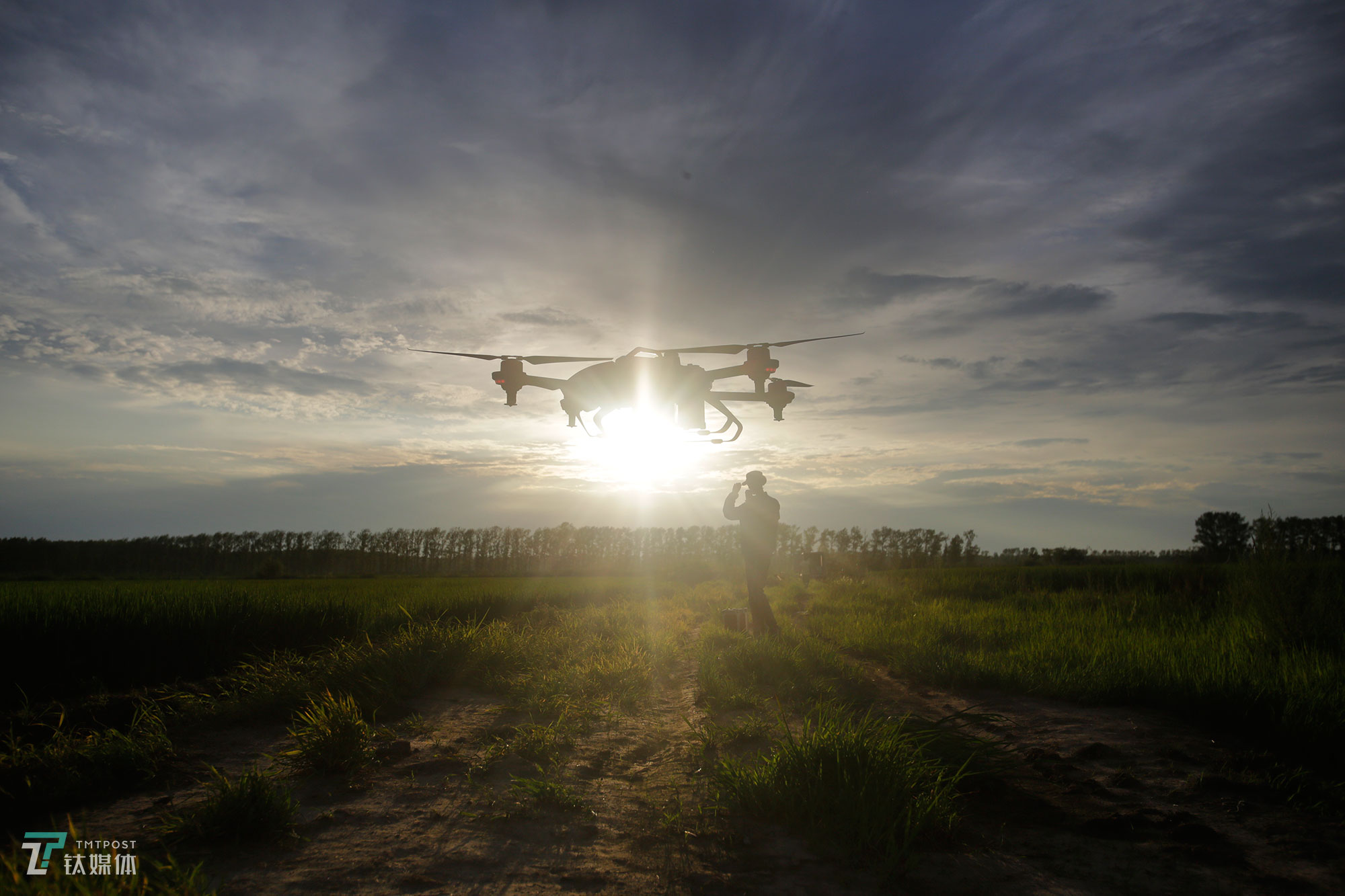 The new farmers with spraying drones in China's northeast farm land Beidahuang        