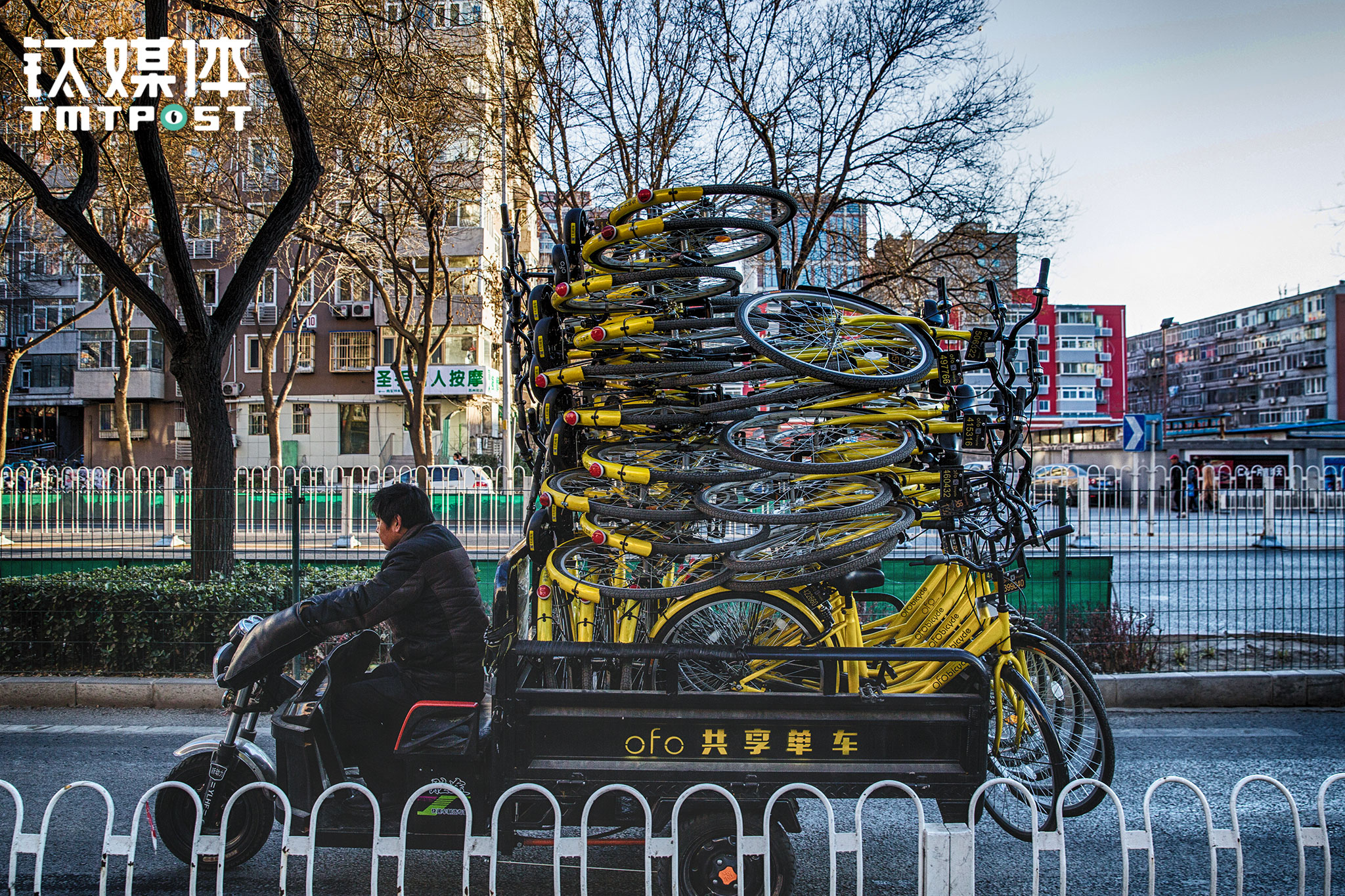 2016年12月15日，北京海淀，ofo一名工作人员用三轮运送小黄车。ofo创立于大学校园，2016年11月开启城市服务，截止2017年2月，该公司对外宣布已经覆盖了国内35座城市。3月1日，ofo对外宣布完成D轮4.5亿美元融资。