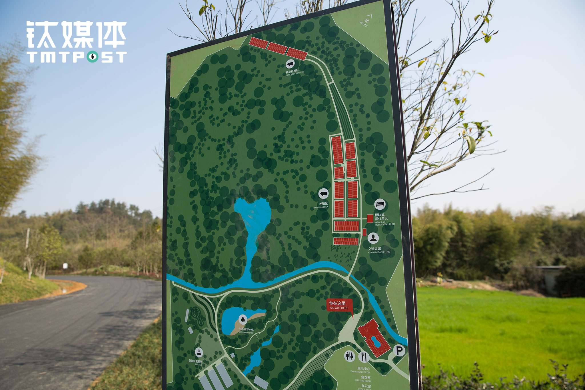 从地图上看，这个占地1200亩的猪场，约有120亩直接用于养殖，其他部分均保持原始竹林、板栗林、茶园等植被，用以净化空气、隔绝外界病原和污染进入，还可以消纳养殖产生的有机肥料。