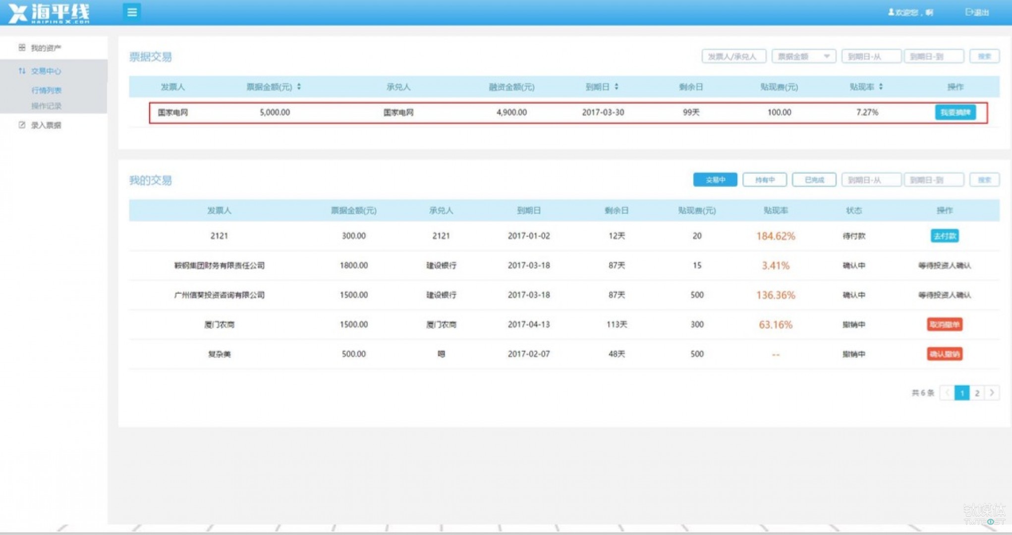 融资方筛选票据