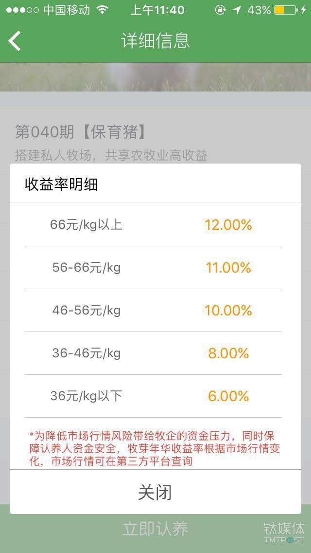 行情与收益率的具体对应关系。