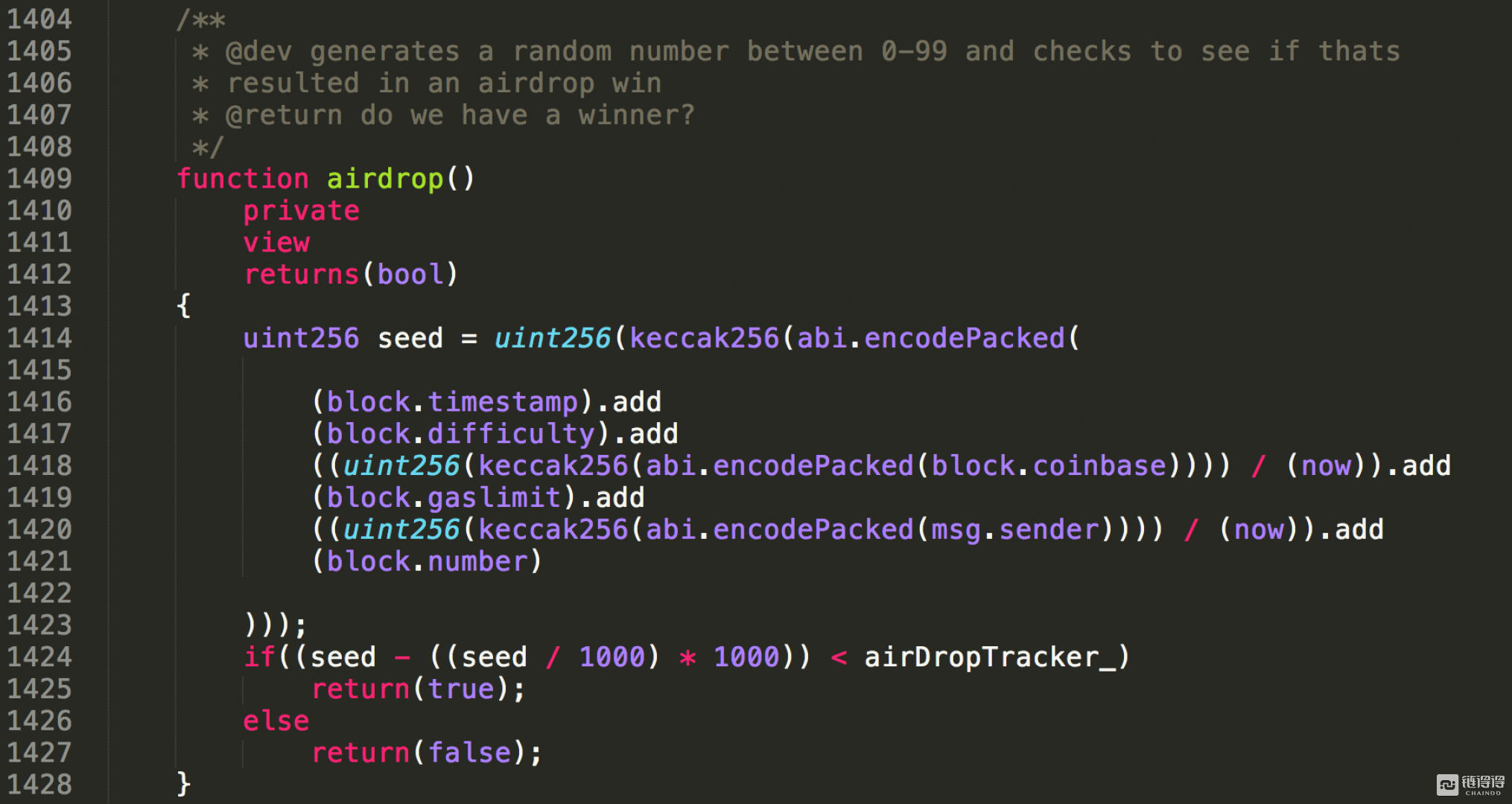 Fomo 3D的airdrop函数