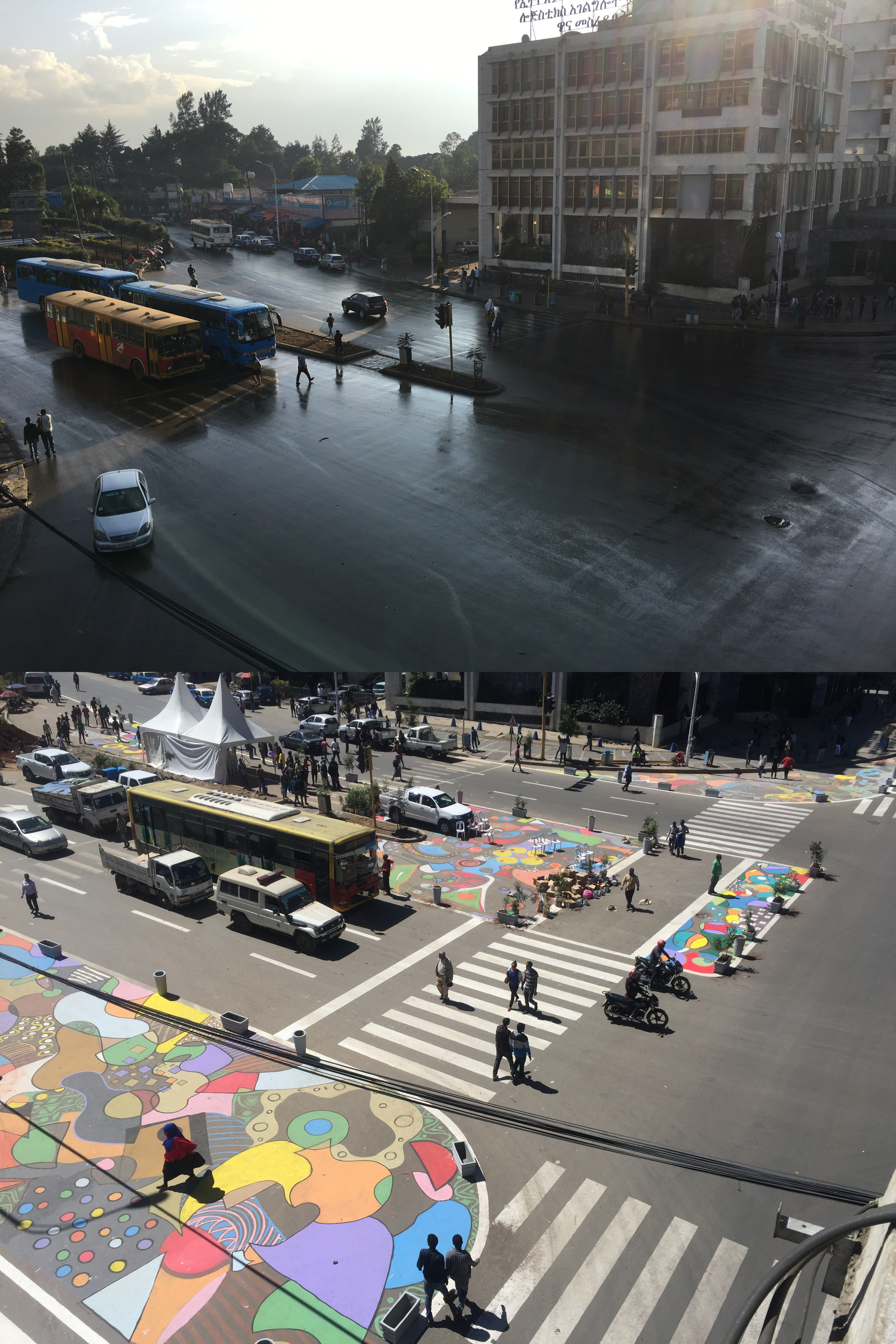 一处道路设计前（上）与后（下）