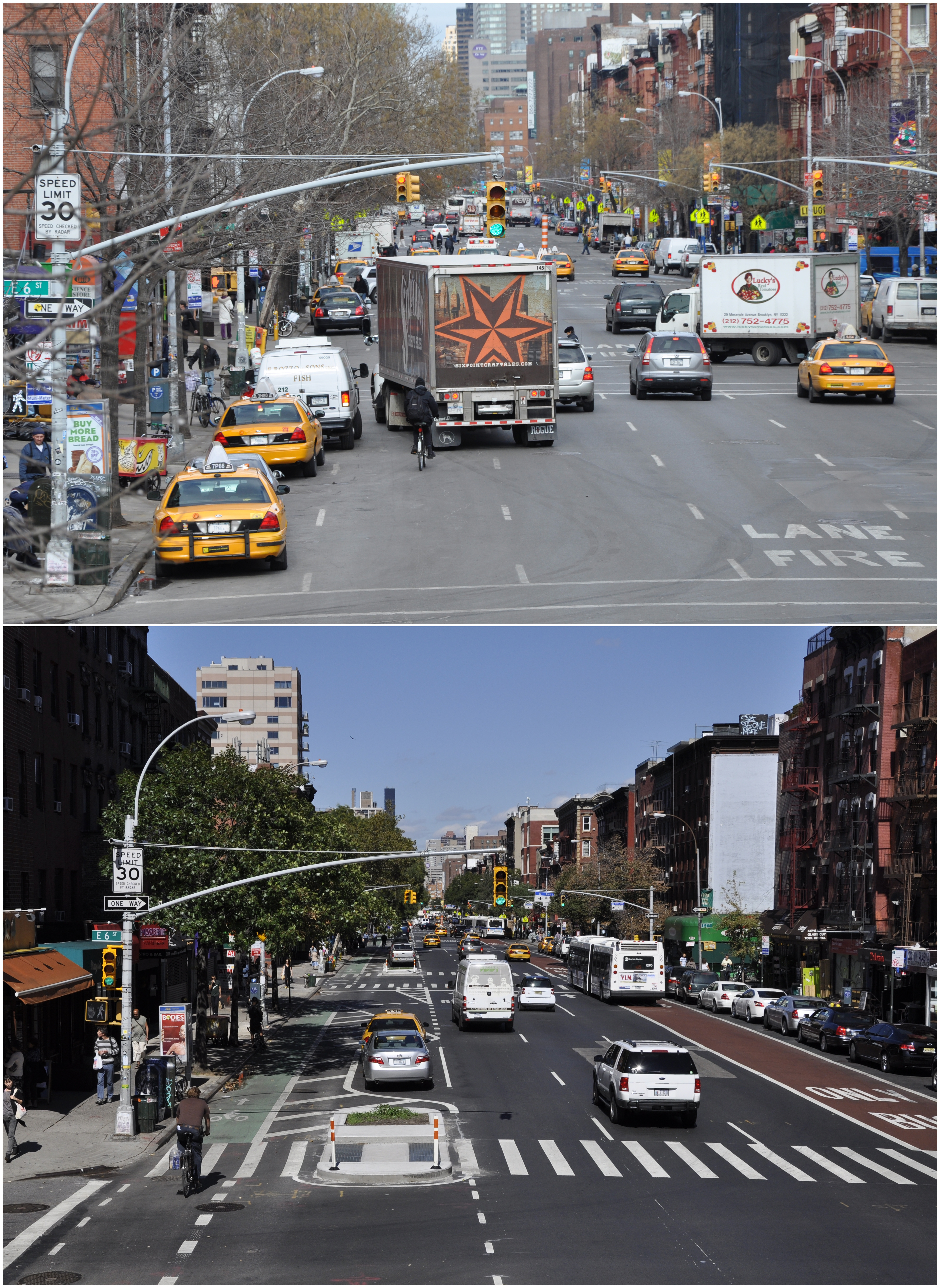 第一大道的改造前（上）后（下）