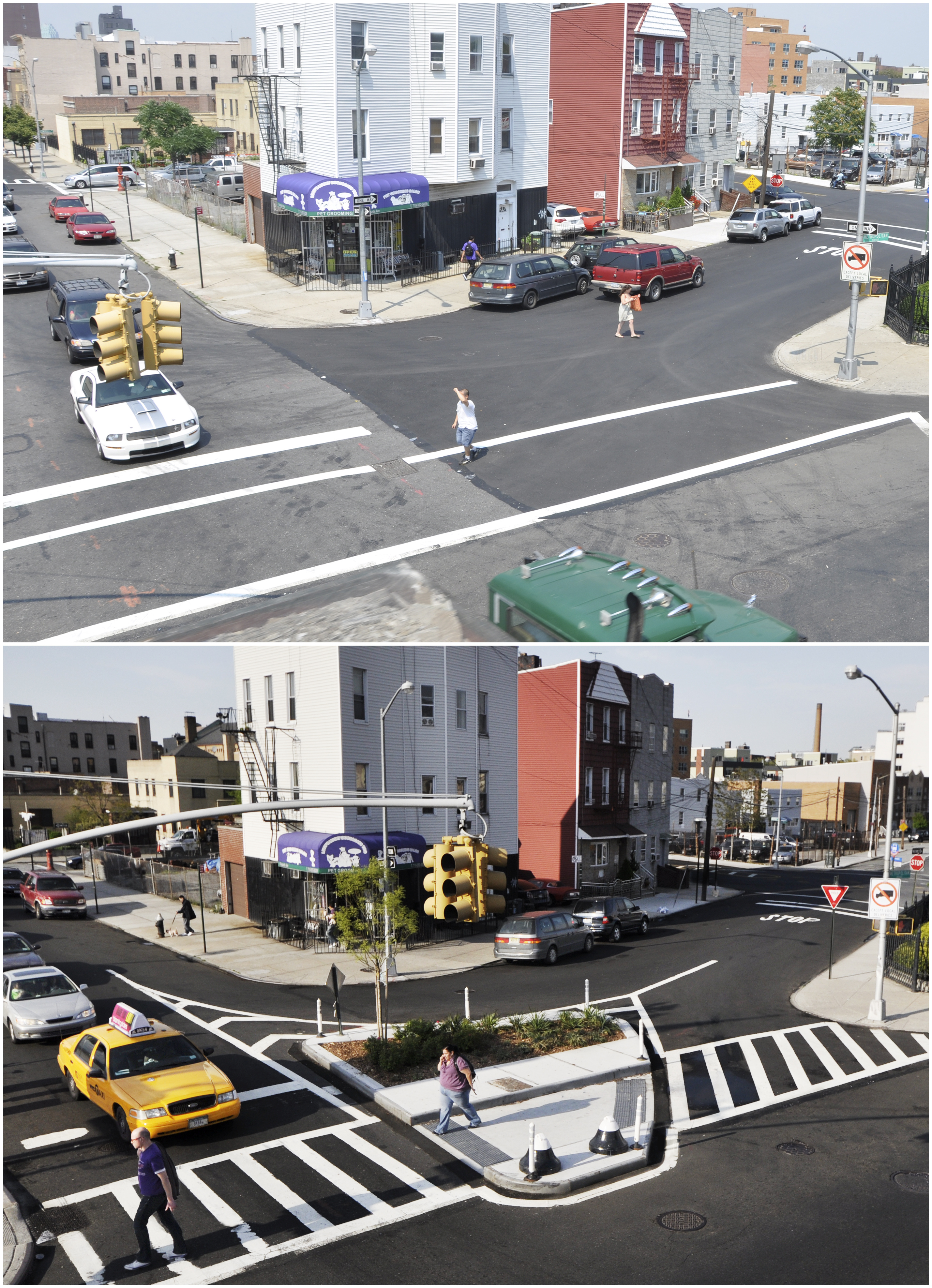 一处街道改造前（上）后（下）
