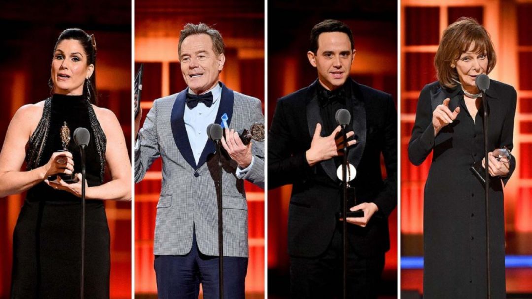 从左至右： Stephanie J. Block, Bryan Cranston, Santino Fontana, Elaine May