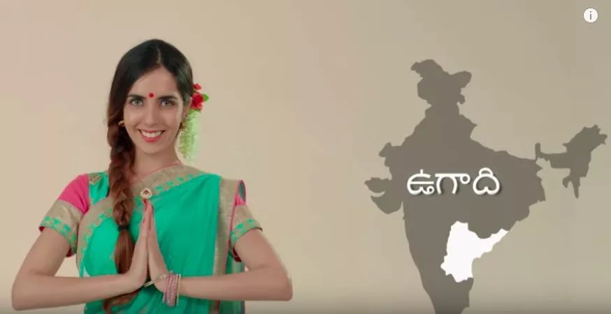 穿安得拉邦农历新年（Ugadi）服饰的妹子，该地区官方语言是泰卢固语