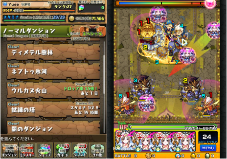 图：《智龙迷城》与《怪物弹珠》界面，两款游戏都采用了Q版风格和竖屏的设定