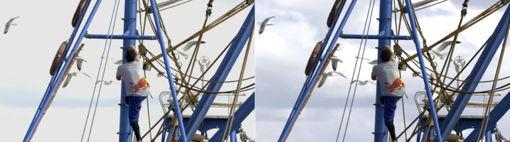 画面算法优化对比：未开启优化（左）开启优化后（右）