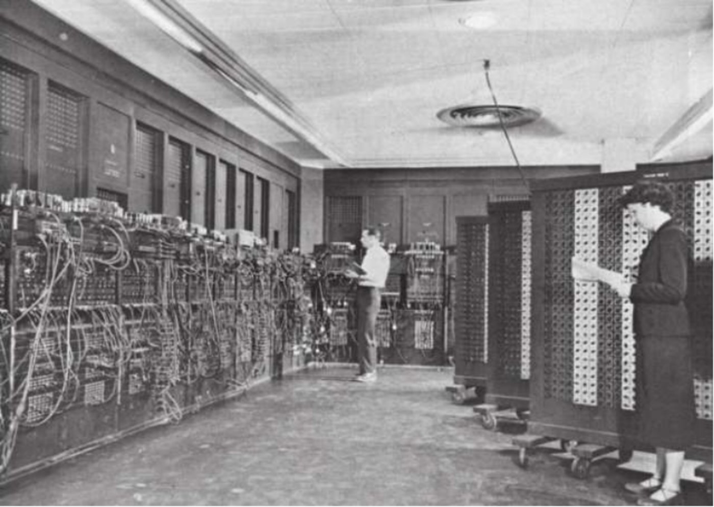 （1946年，当时世界最先进的真空管电子计算机ENIAC）