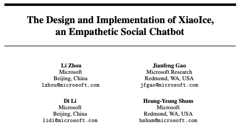 图为沈向洋关于微软小冰的论文