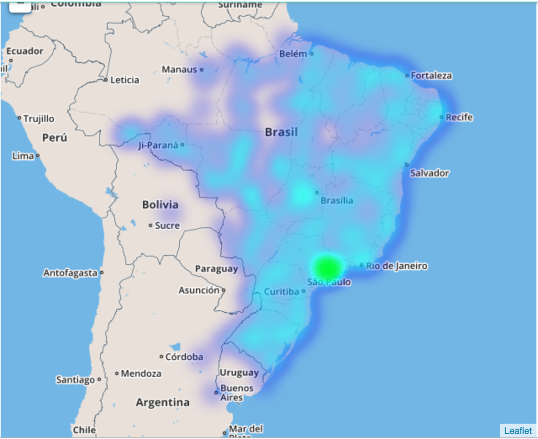 TruckPad注册司机位置的热力图（2019年底）