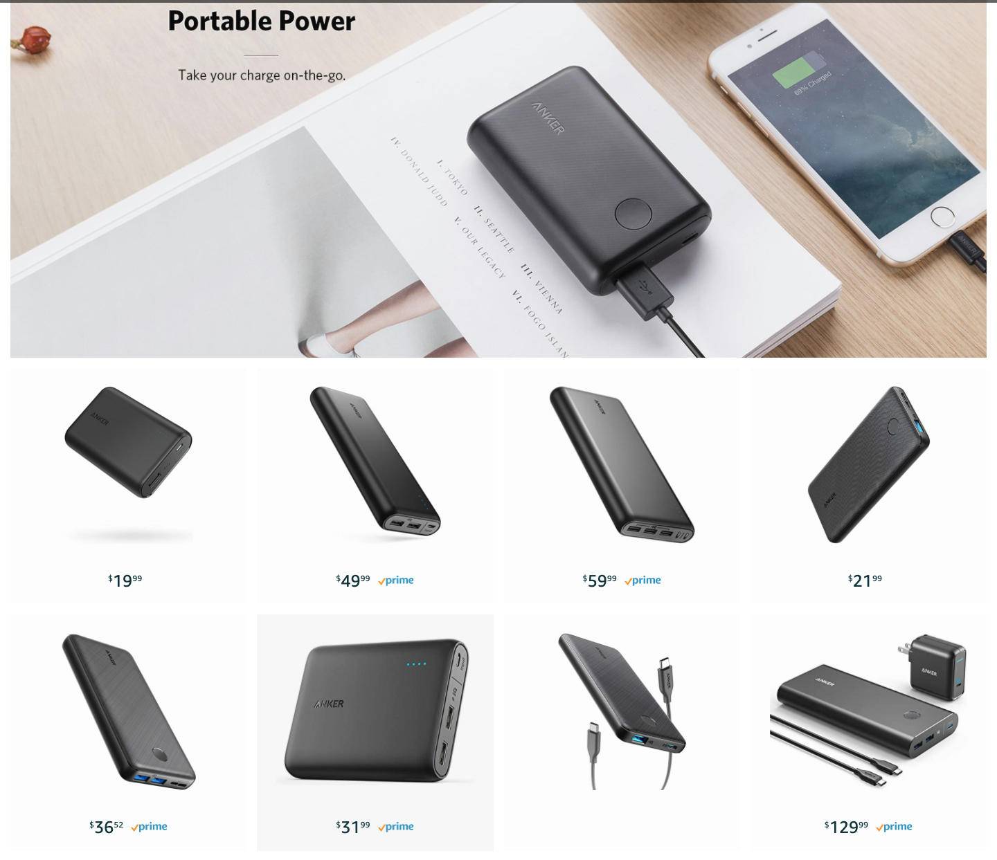 安克创新在亚马逊上销售的各类产品/亚马逊店铺截图