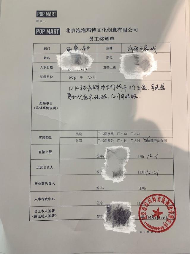 泡泡玛特公布的员工处理结果
