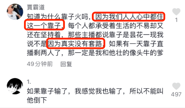 粉丝认为靠子很真实、没有套路 图源 / 铁山靠抖音评论区