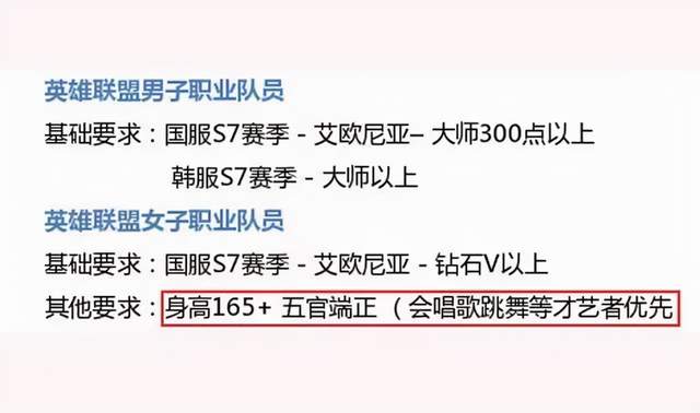 ▲英雄联盟对男女电竞选手的不同要求
