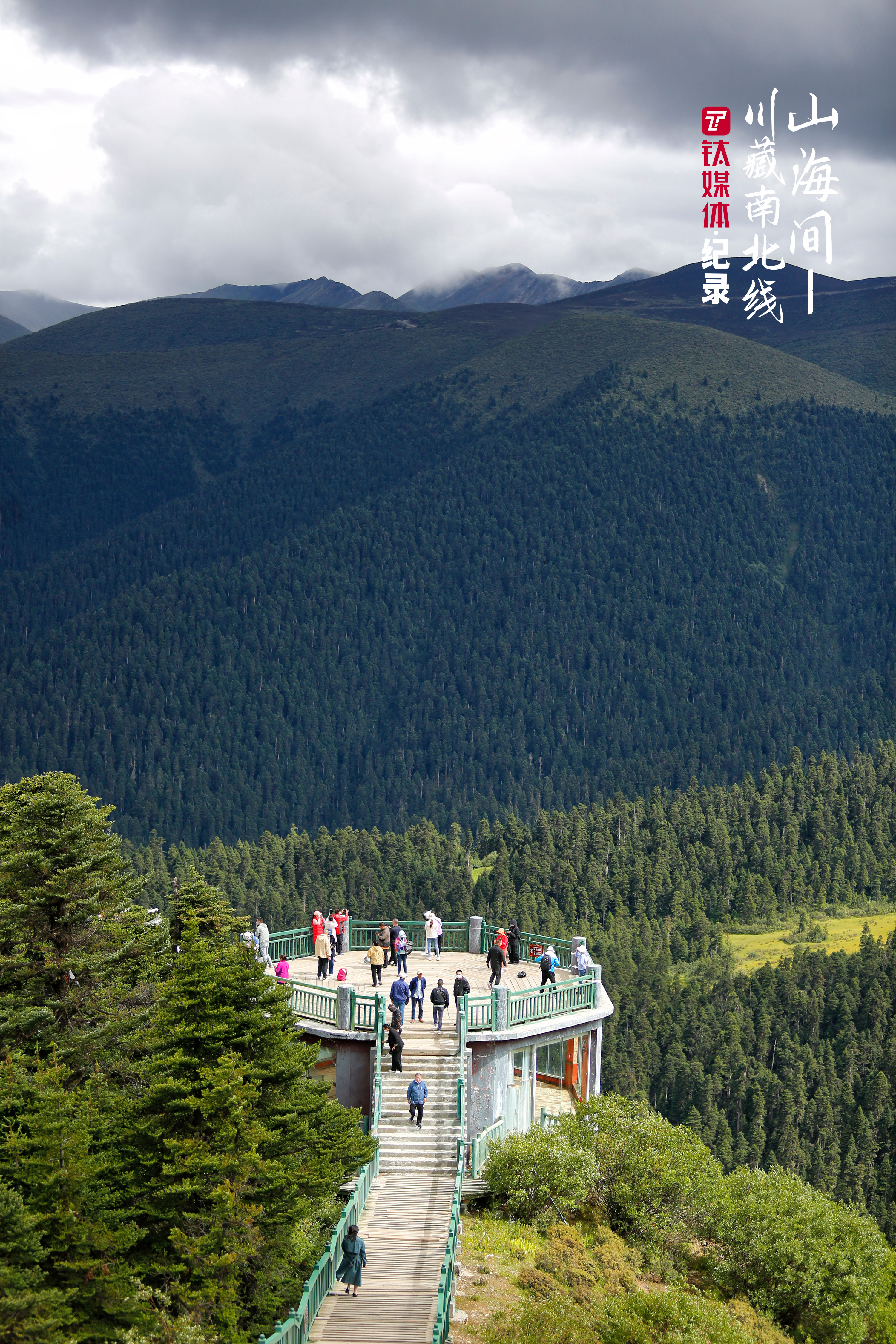 318國道波密往林芝的路段，游客在魯朗林海觀景臺游玩。這里可以遠(yuǎn)眺南迦巴瓦峰，但是很遺憾，我去的時候是陰天，南迦巴瓦沒有露出真容。