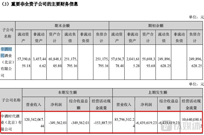 天佑德酒子公司中酒时代2021年业绩情况，来源于2021年报