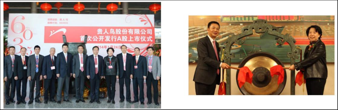 贵人鸟股份有限公司8900万股A股股票于2014年1月24日起在上交所上市交易，证券简称为&ldquo;贵人鸟&rdquo;，证券代码为&ldquo;603555&rdquo;。图片来源：贵人鸟官网