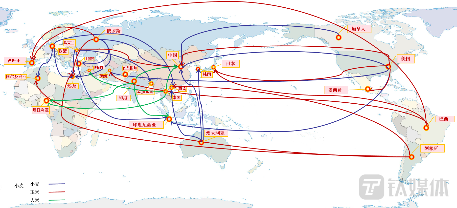 图：国际粮食动线 制图：钛媒体App平台运营部