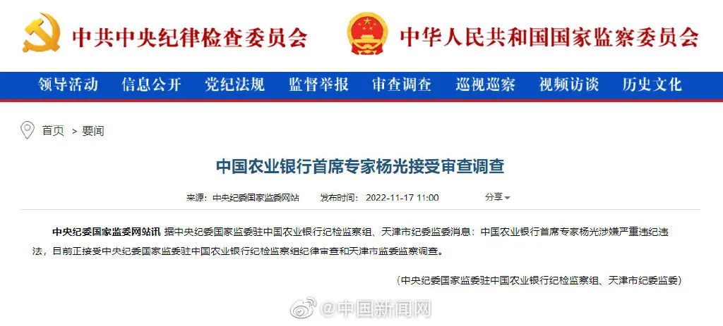 农业银行首席专家杨光被查