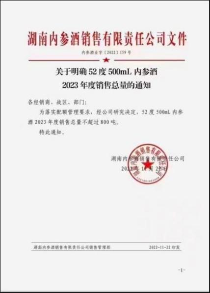 酒鬼酒内参系列&ldquo;控量&rdquo;文件，来源于网络