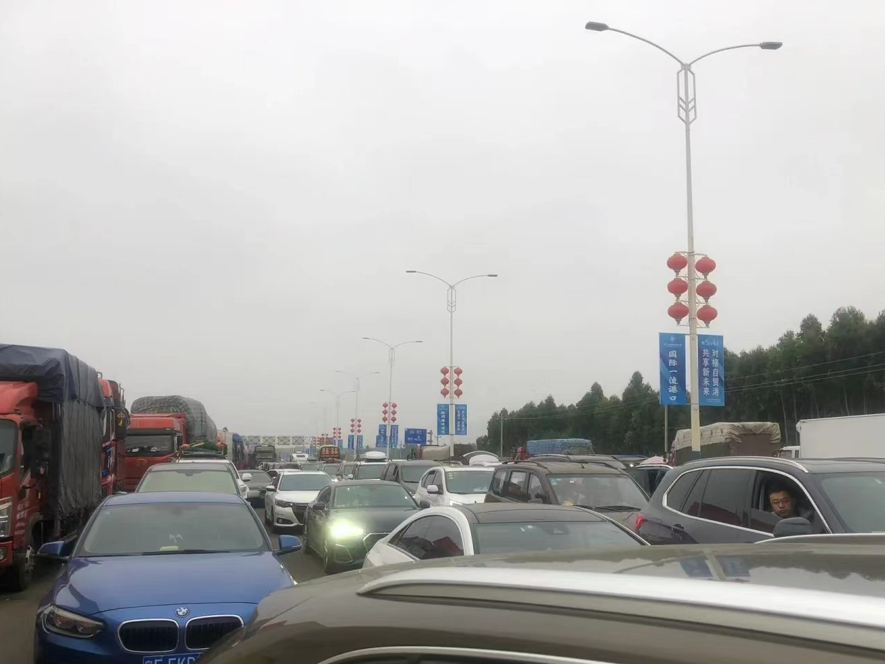 徐闻港堵车现场。受访者供图