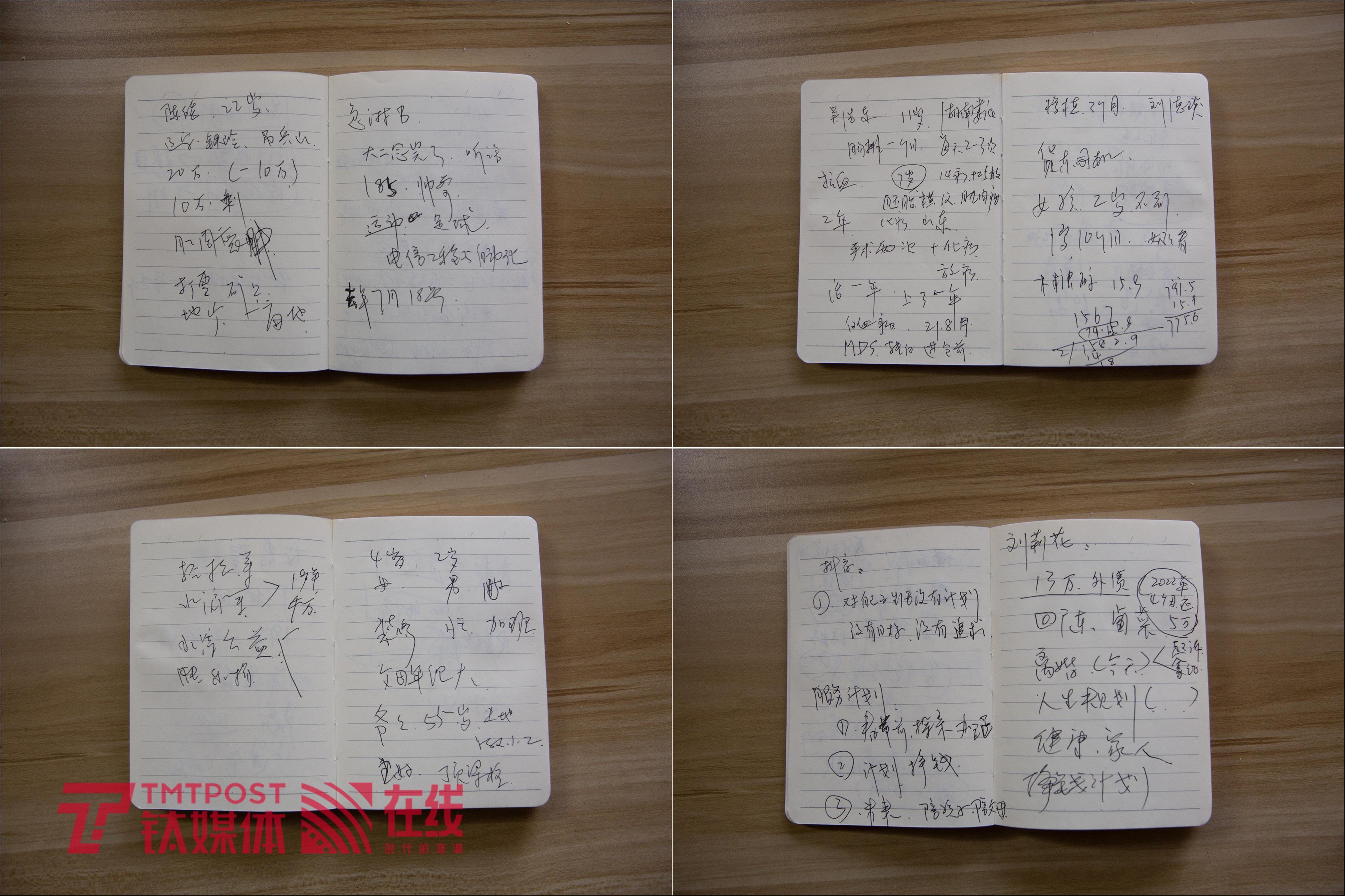 与求助者的沟通中，孙映辉在笔记本上记录下的求助者基本情况信息。