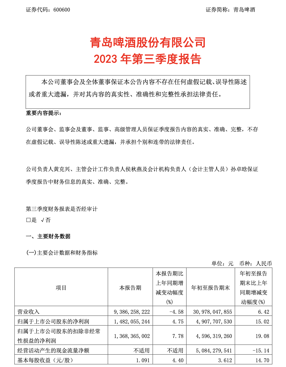 图片来源：青岛啤酒公告