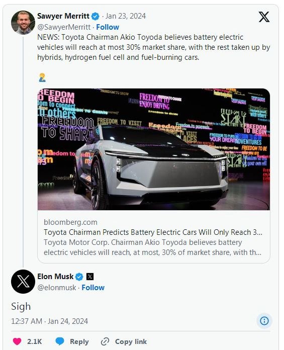 图片来源：马斯克个人社交账号截图