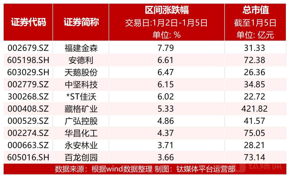 图：涨幅前十个股
