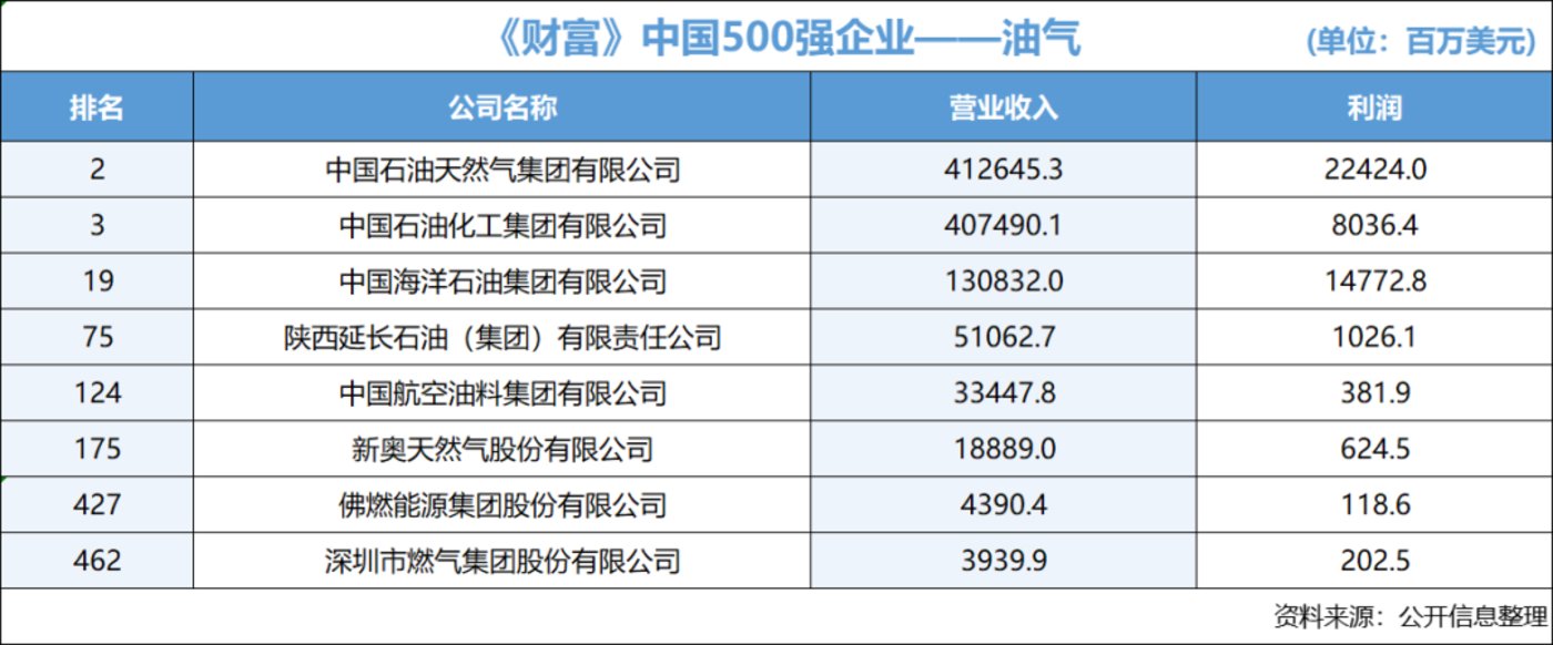 《财富》中国500强中的大宗玩家