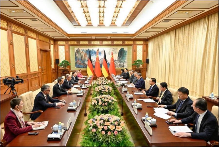 Chinese President Xi Jinping meets with German Chancellor Friedrich Merz, who is on an official visit to China, at the Diaoyutai State Guesthouse in Beijing, capital of China, Feb. 25, 2026.