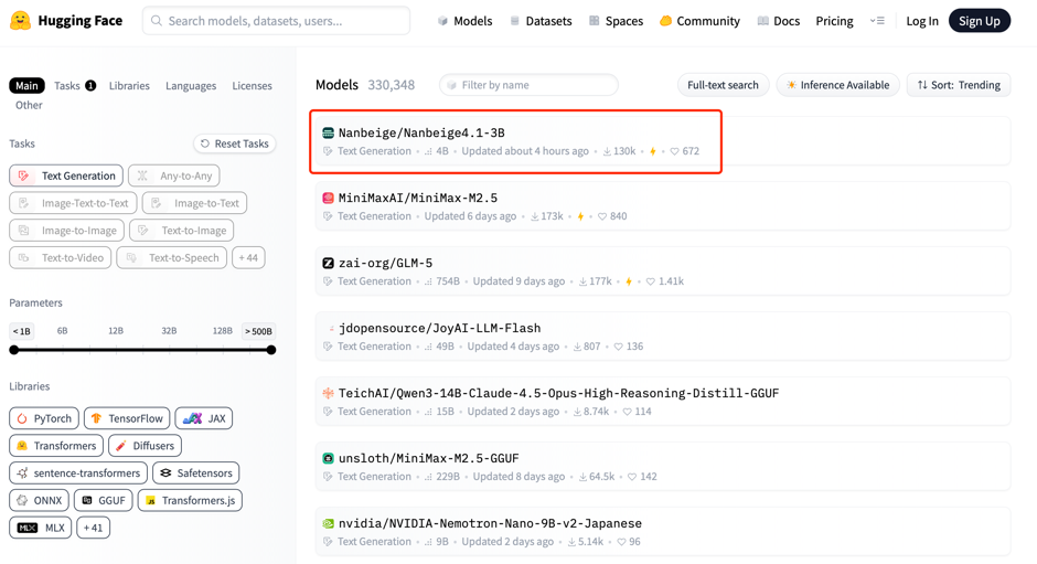 BOSS直聘开源模型Nanbeige4.1-3B登顶Huggingface文本模型趋势榜
