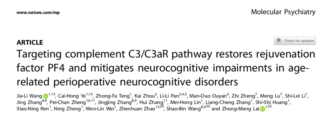 福建医科大学赖忠盟等揭示连接围术期免疫与神经保护的新通路