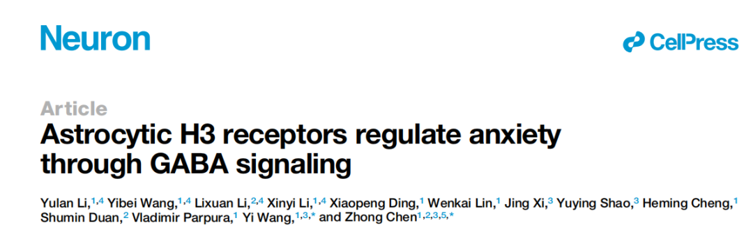 压力大坐立不安？浙江中医药大学陈忠/汪仪揭示星形胶质细胞H3受体调控焦虑神经机制