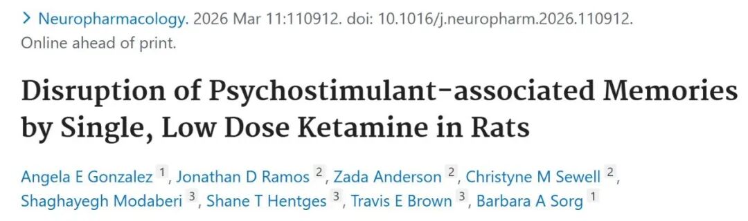 NP刊：抗抑郁药还能抑制成瘾？研究揭示氯胺酮破坏可卡因成瘾记忆的神经机制