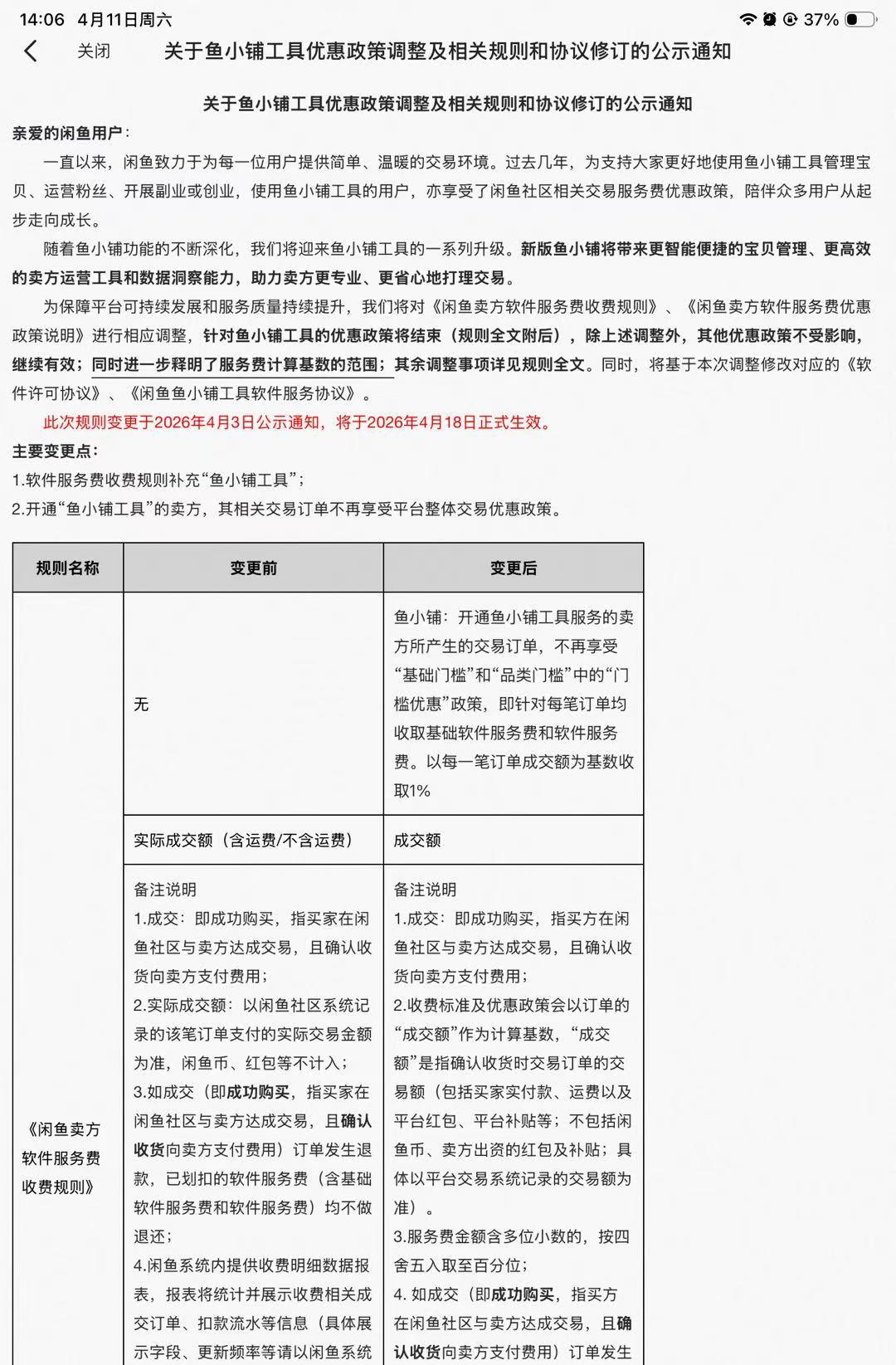 闲鱼变相上调鱼小铺卖家佣金，一家独大的“收割”时刻到了？