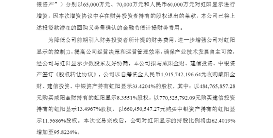 连续暴跌，彩虹股份拟19亿收购虹阳显示股权，“第二曲线”成色与隐忧待考
