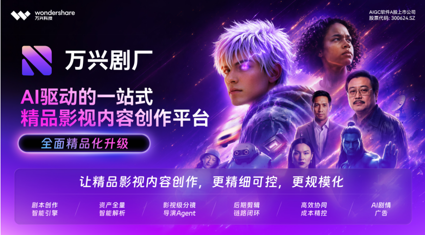 万兴科技正式推出“万剧出海创投计划”，拟投入数亿资金与资源，投资孵化10000+部AI影视剧出海