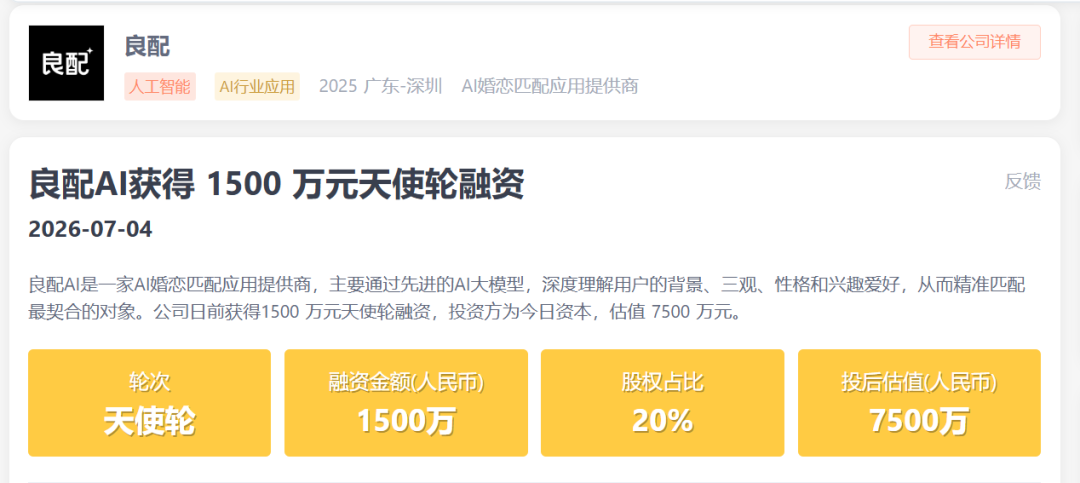 賽博媒婆獲得 1,500 萬元天使融資