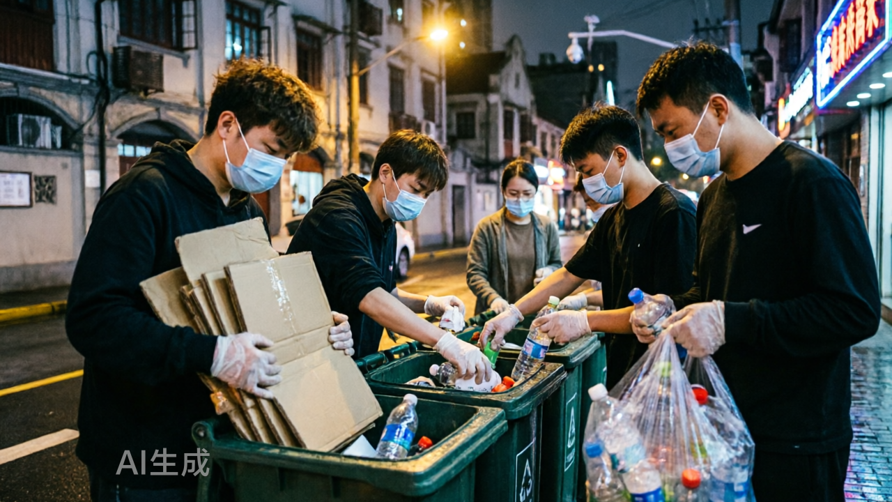 深夜的上海街头，一群年轻人爱上了“捡垃圾”