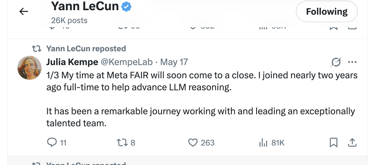 杨立昆的一个转推，宣布 Meta AI “已死”