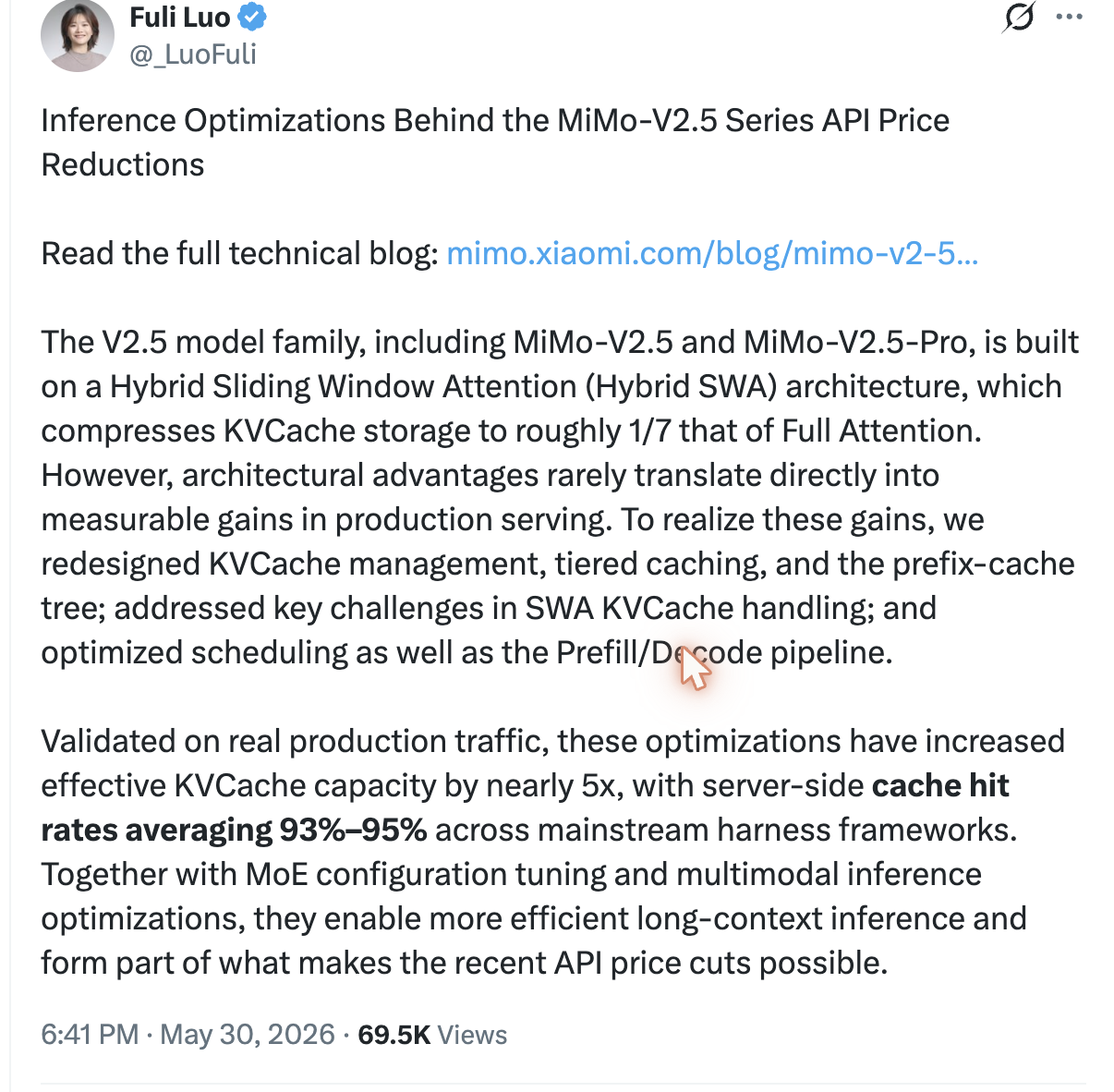 小米MiMo降价99%并非营销！罗福莉发X打脸唱衰者