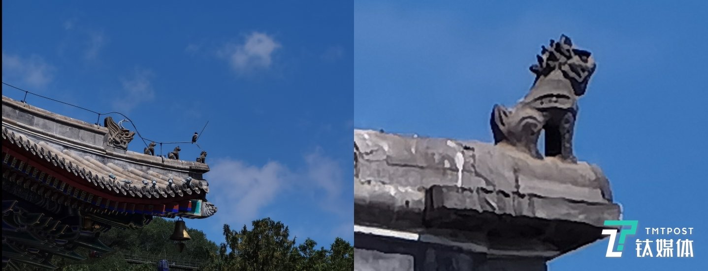 10倍光学变焦(左)100倍数字变焦(右)