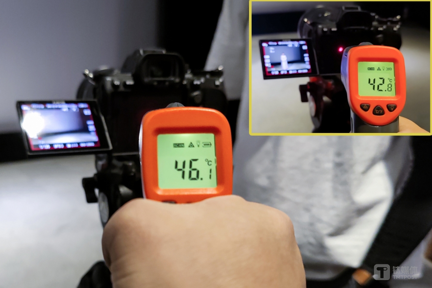录制23分钟后的机身温度（右上为开始时机身温度）